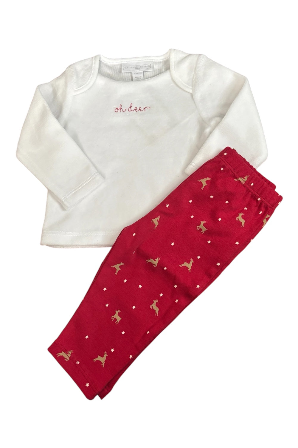 The White Company Organic Cotton Velour Oh Deer Embroidered Pyjamas 3–6 Months
