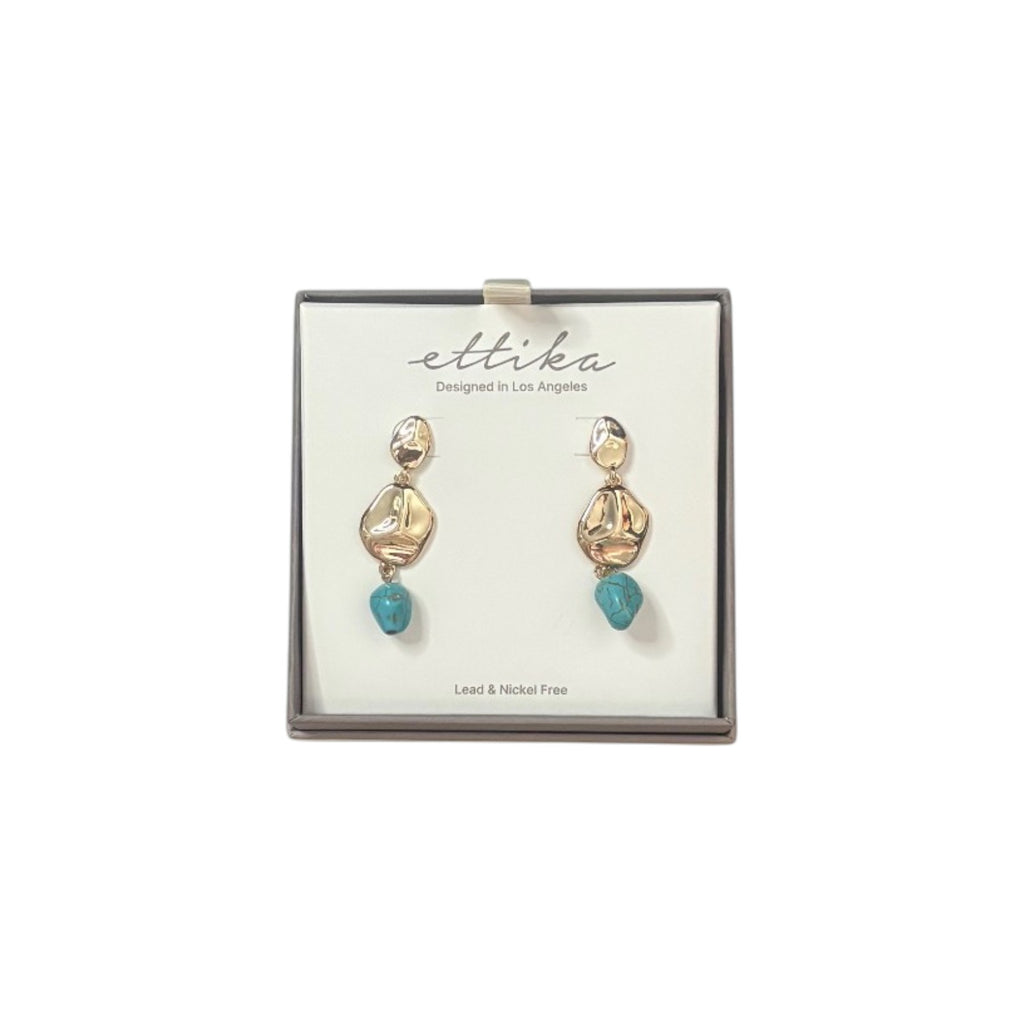 Ettika Organic Molten Metal Earrings with Turquoise Drop Accents