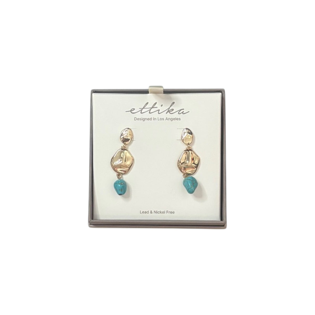 Ettika Organic Molten Metal Earrings with Turquoise Drop Accents